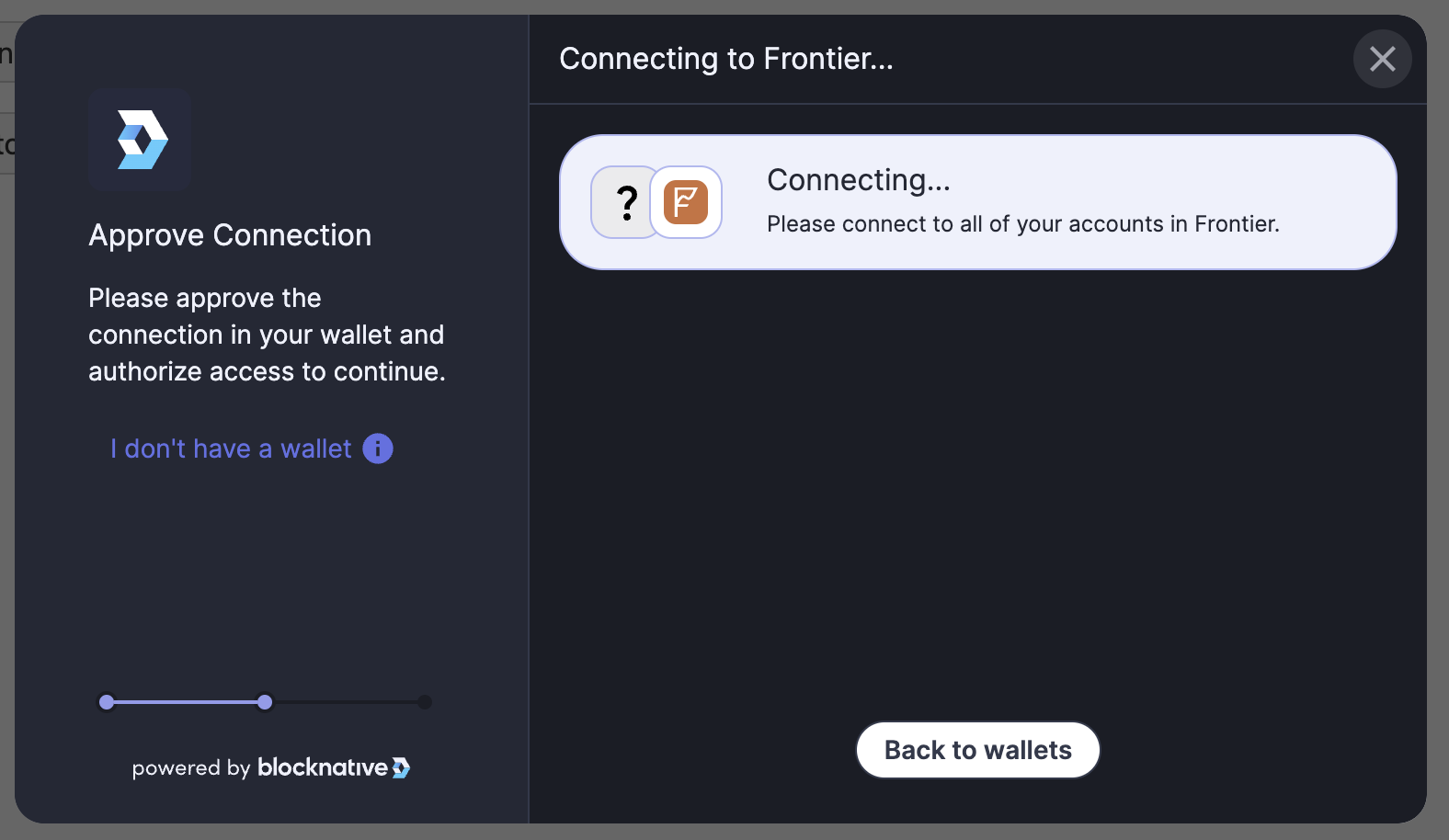 Web3-Onboard connect wallet modal with custom message