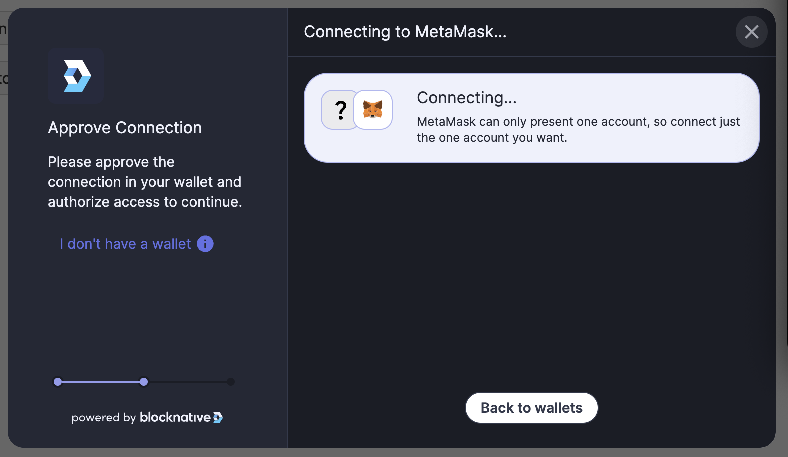 Web3-Onboard connect wallet modal with custom message